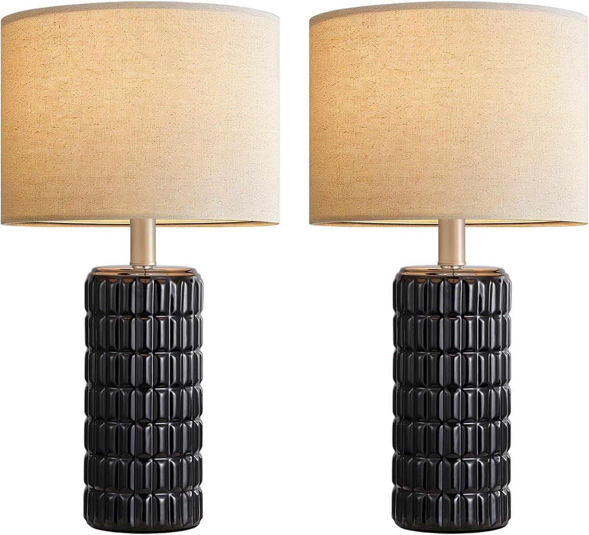 Seealle 23" Modern Ceramic Table Lamps Set of 2, Lamps for Bedroom, Black