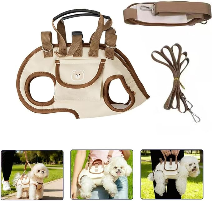 Portable Small Dog & Cat Pet Carrier Sling & Backpack for Small Dogs & Cats & Puppy, Dog & Pet Purse Bag Carrier Sling for Small Dogs with Dog Traction Leash, Crossbody Sling Carriers (Beige L)