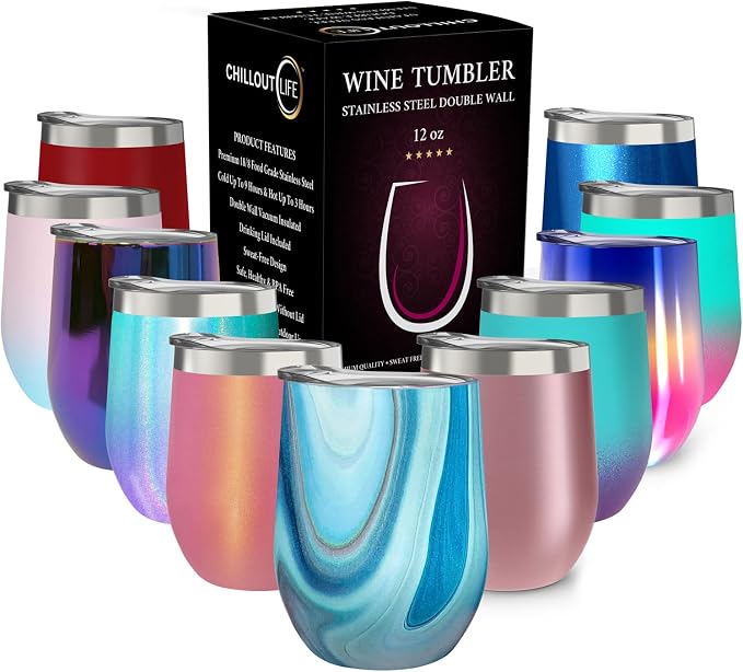 CHILLOUT LIFE 12 oz Stainless Steel Wine Tumbler