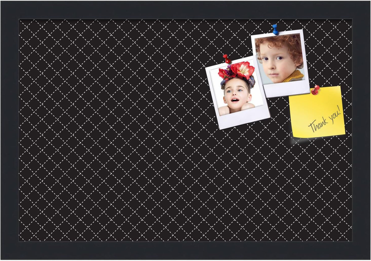PinPix 18x12 inch Cork Bulletin Board. This Decorative Framed Pin Board Comes with Diamond Pattern in Black Design and Satin Black. Ideal for Home, Office Decor or School (PinPix-120)