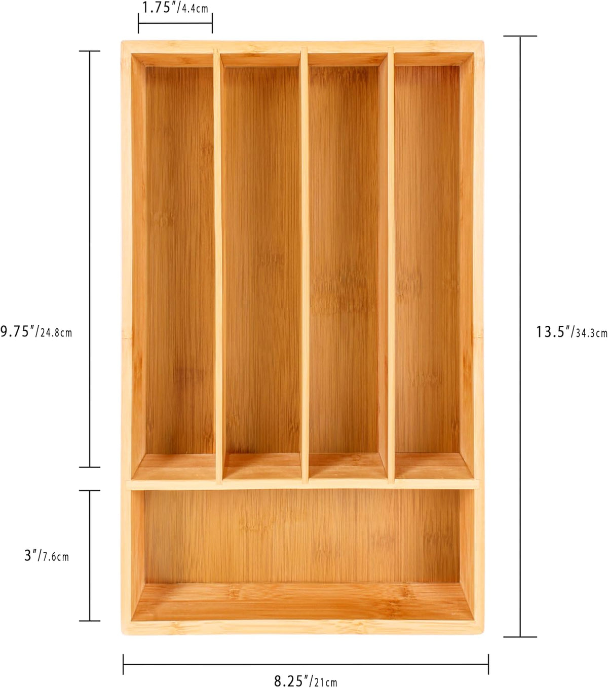 Berghoff Bamboo Kitchen Drawer Organizer, 5 Slot, 13.5"x8.25" Flatware Tray