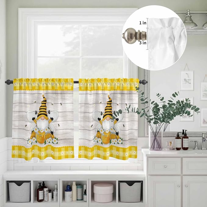 Yellow Gnomes Kitchen Curtains Set 3 Piece