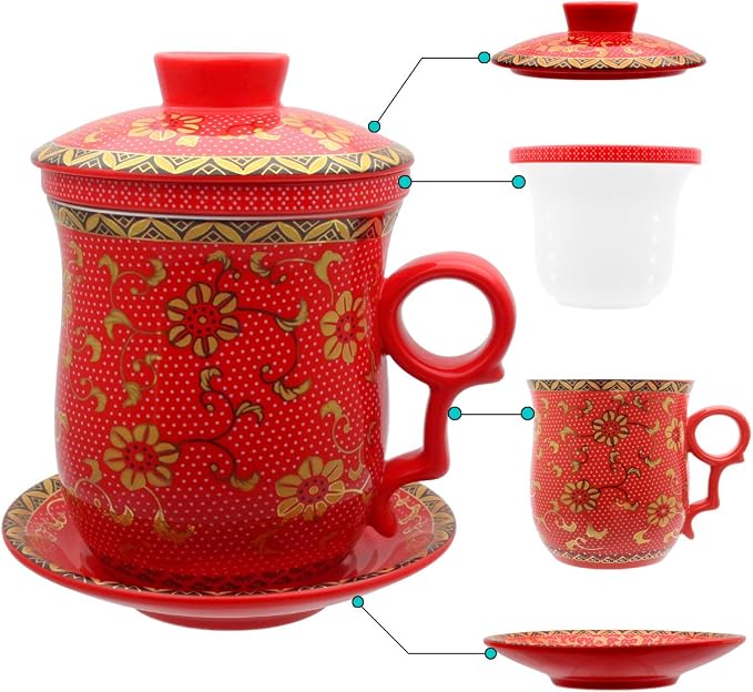 Porcelain Tea Cup with Infuser Lid and Saucer Sets