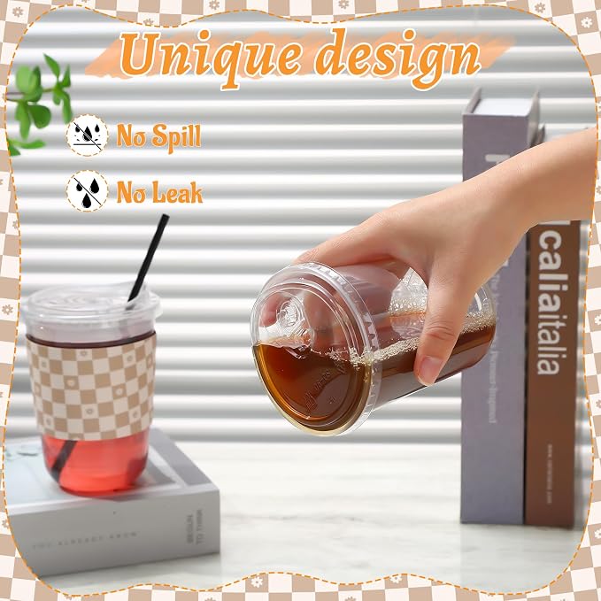 50 Sets 16 Oz Clear Plastic Coffee Cups