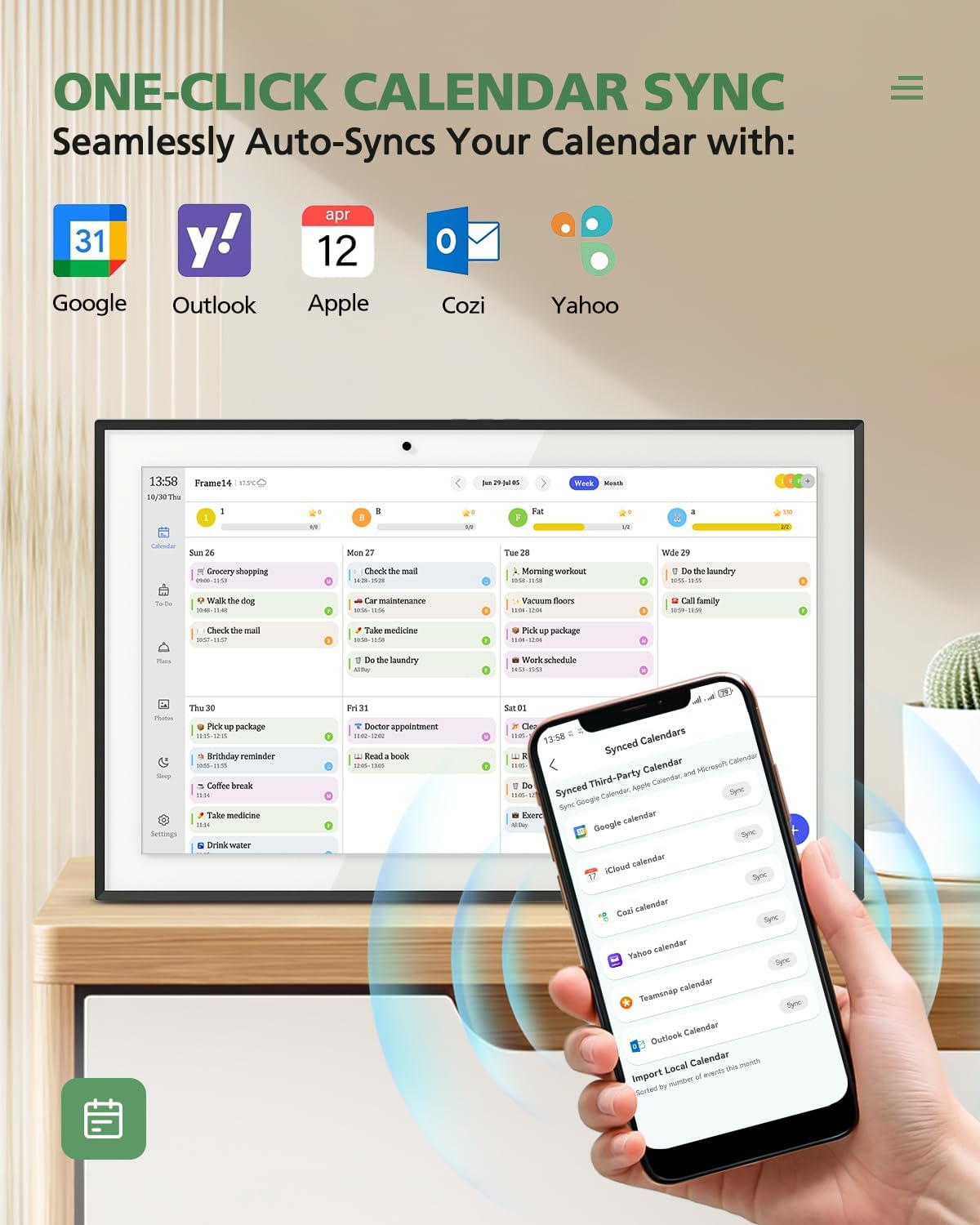 10.1" Digital Calendar Wall Touch Screen No Subscription Wall Mountable/Desk Digital Picture Frame Meal Planner & Chore Chart IPS Smart Electronic Family Organizer (White)