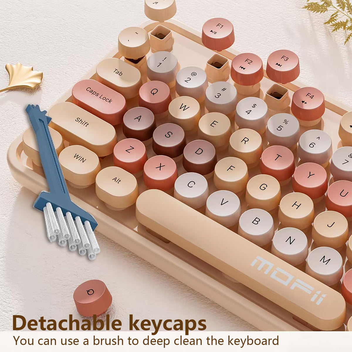 Wireless Keyboard and Mouse Combo, Retro Typewriter Style Keyboard with Round Keycaps, 2.4GHz Dropout-Free Connection Mouse with,Computer PC Desktops Laptop WindowsxP/7/8/10 (Brownish Tea Color)
