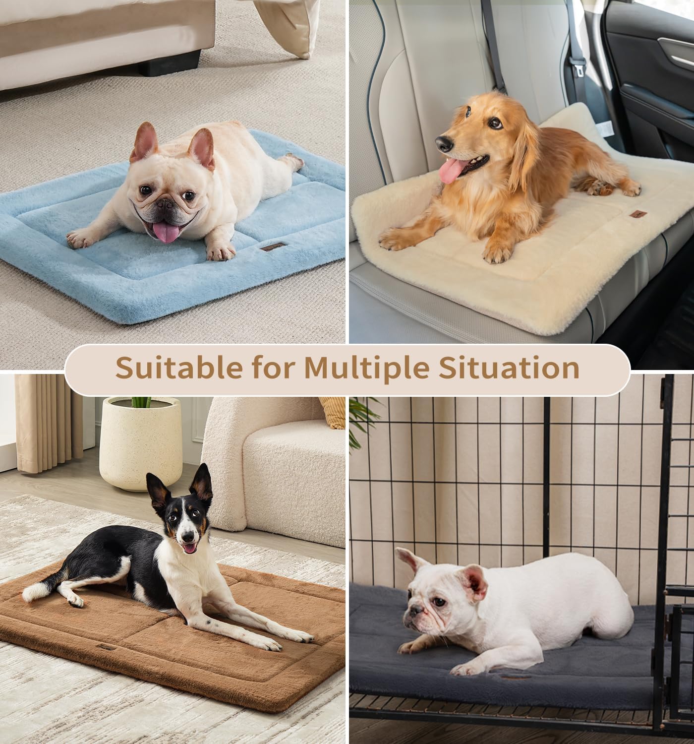 Made4Pets Dog Crate Pad Bed for Small Dogs, Washable & Reversible, Anti-Slip Kennel Mat for Cozy Sleeping, Soft Fluffy Dog Bed for Indoor & Outdoor Use, 24"x18", Brown
