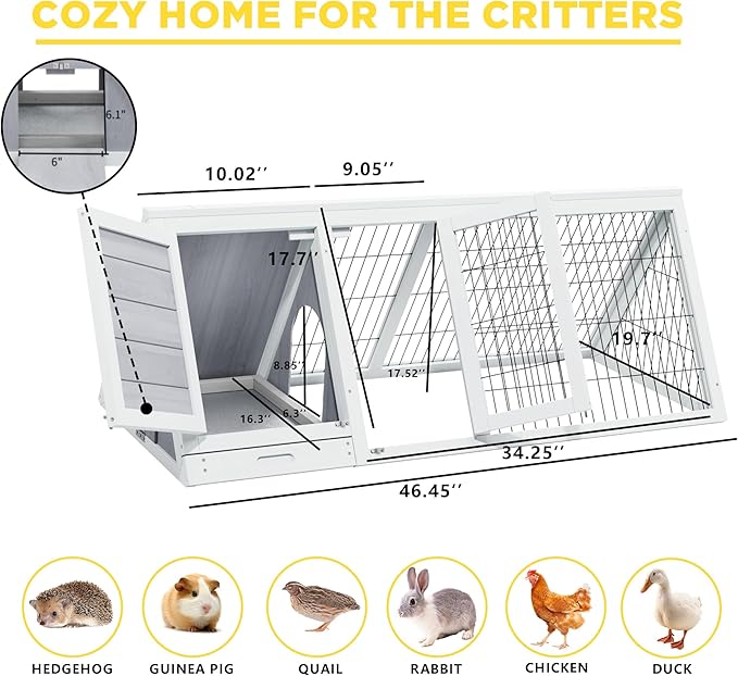 Small Chicken Coop, Wooden Chicken Coop for 2 Chickens Outdoor A-Frame Quail Coop Bunny Cage with 3 Doors,Pull-Out-Tray&Ventilating Wire Fence for Small Animals(Grey)
