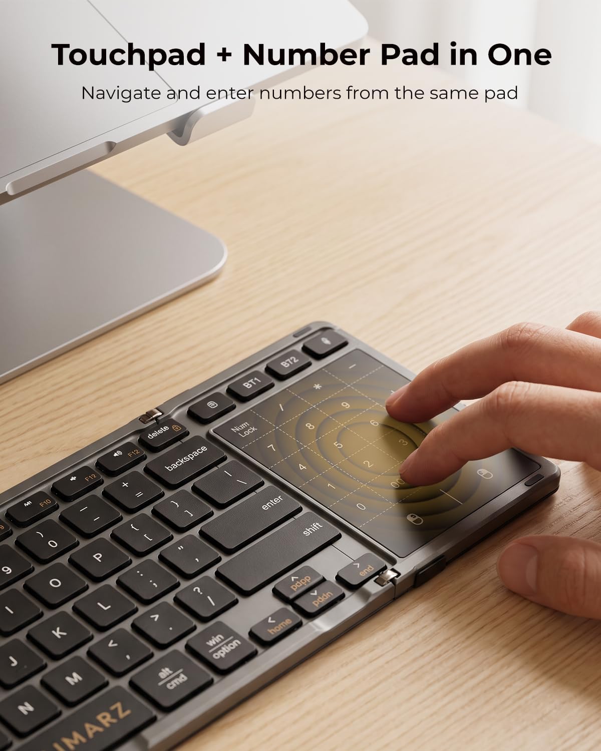 AIMARZ AF01 Foldable Keyboard, Full-Size Keys, Touchpad/Number Pad, Black