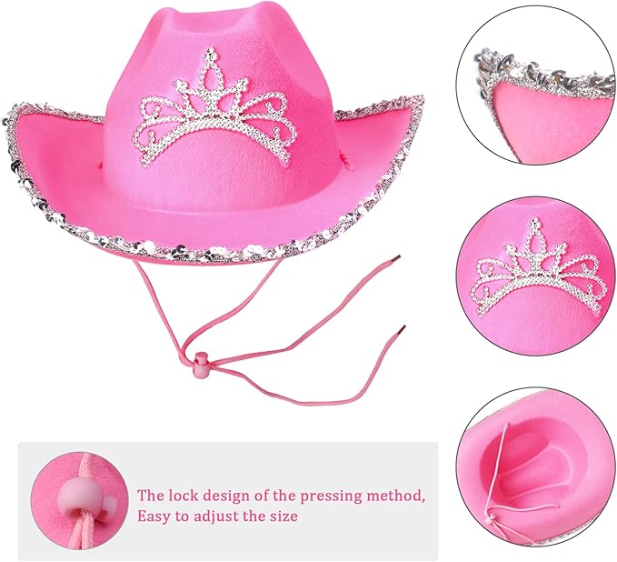 Yewong Pet Pink Cowboy Hat Costume Accessory Set Dog Cat Size Pink Cowgirl Princess Hat with Crown Tiara Bandana/Scarf Sunglasses for Cat Puppy Western Costume Daily Wearing Photo Props