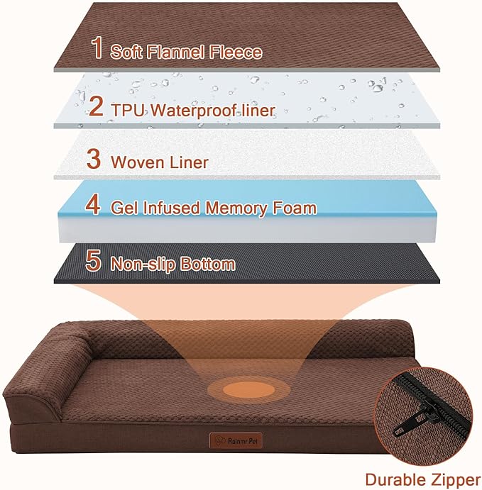 Orthopedic Dog Beds Large Sized Dog, 3 Inch Memory Foam Pet Bed for Medium and Large Dogs, Washable Removable Cover, Nonskid Bottom, Waterproof, 44x32 Inches XXL Brown Grey