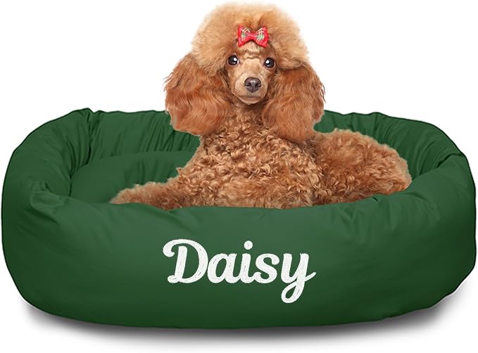 Majestic Pet Personalized Bagel Calming Dog Bed - Washable, Cozy Soft Round Dog Bed with Spine Support - 32x23x7 (Inch) - Medium - Green
