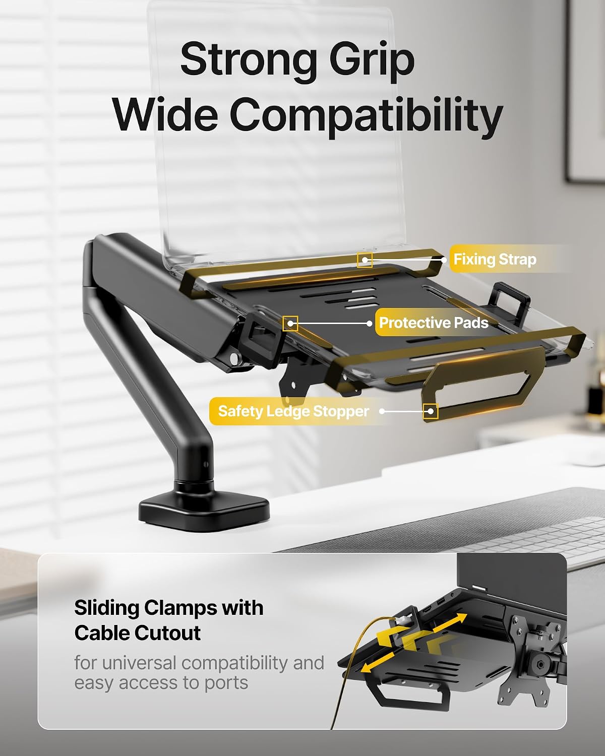 monTEK 2-in-1 Laptop & Monitor Desk Mount, Fits 12–18"Laptops & 32" Screens