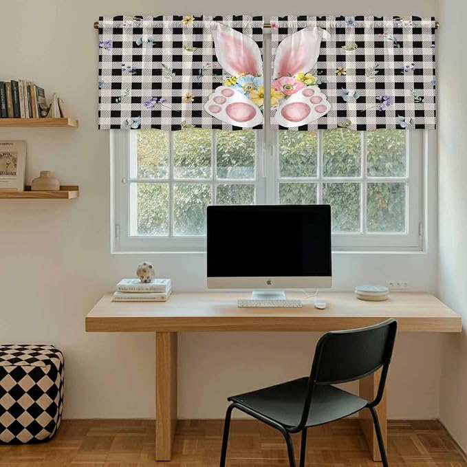 Easter Kitchen Tier Curtains 24 Inch Long 2 Panel Set, Rod Pocket Cafe Small