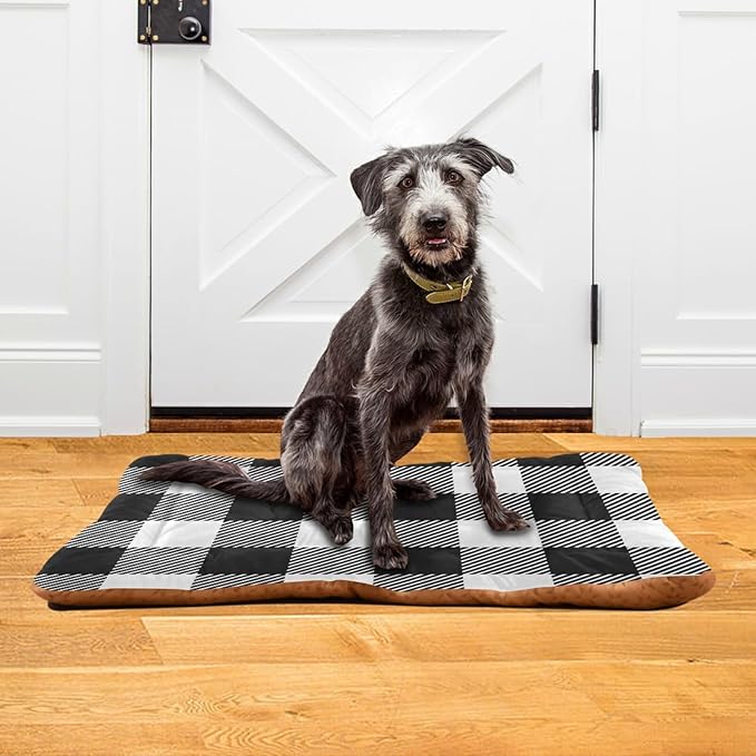 Buffalo Plaid Dog Bed Mat Black and White Pet Kennel Beds Washable Cat Beds Crate Pad Pets Sleeping Mattress for Large Medium Small Dogs 24 x18 Inch