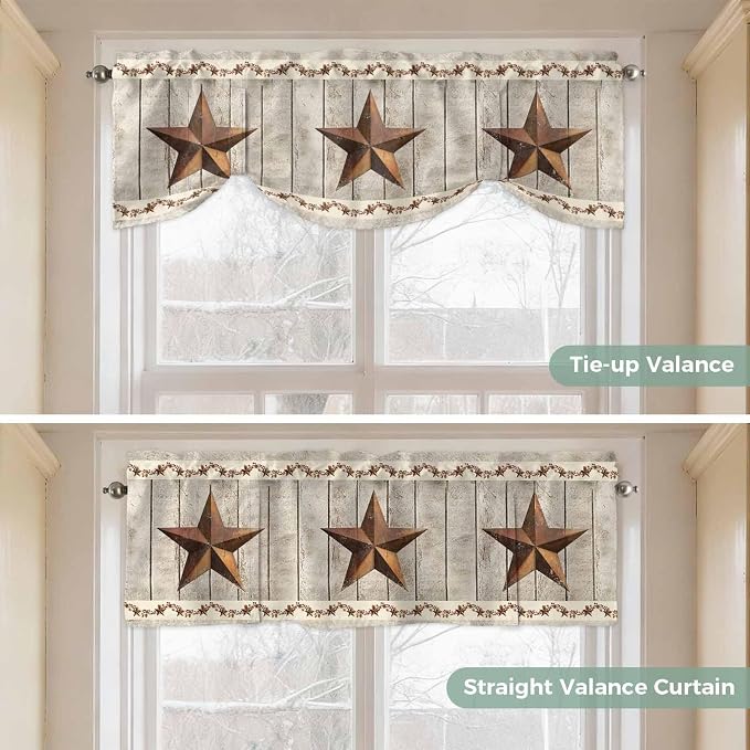 Western Texas Star Retro Tie Up Valance Curtains