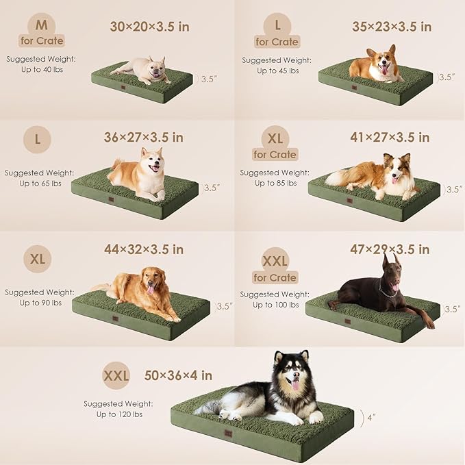 EHEYCIGA Orthopedic Foam Dog Bed, XXL, 47"L x 29"W x 3.5"Th, Dark Green