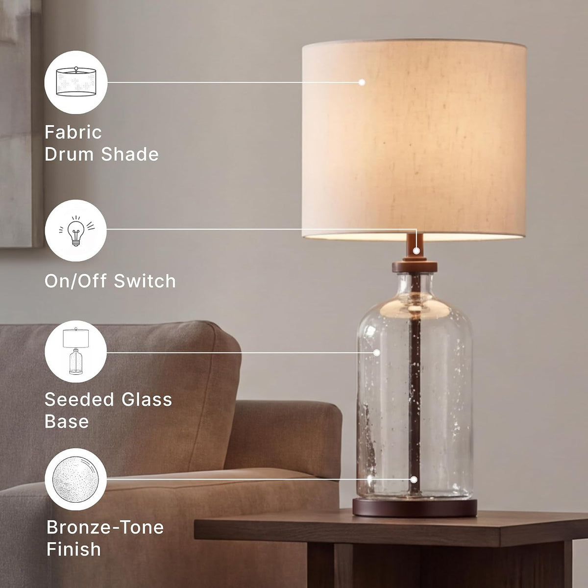 Signature Design by Ashley Bandile Seeded Glass Bedside Table Lamp, Bronze