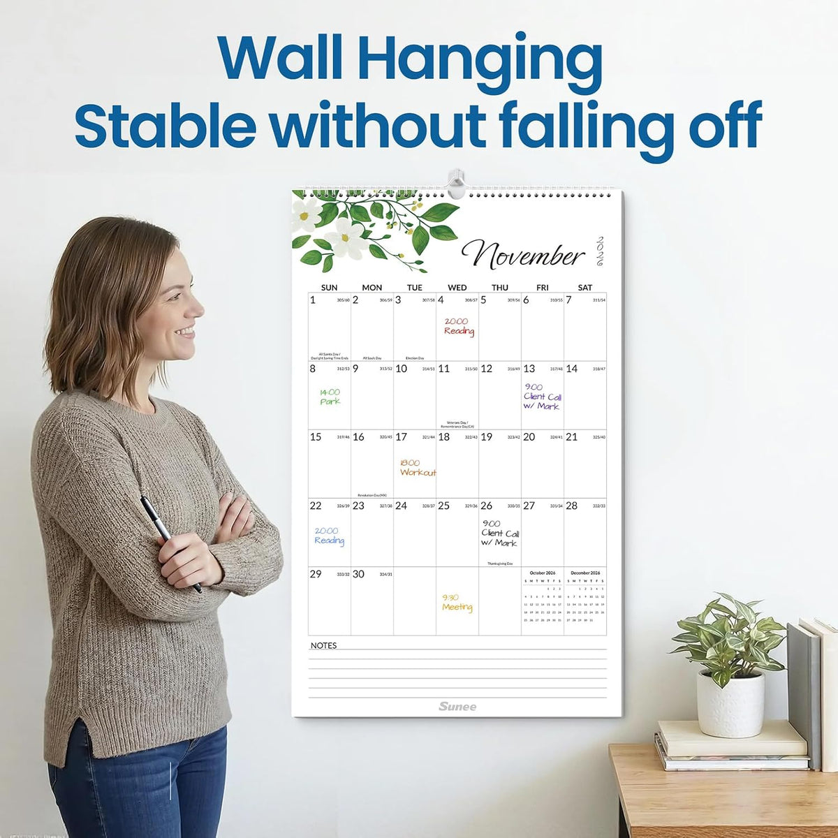 SUNEE 2026-2027 Wall Calendar Extra Large 17"x27", 18 Month Calendar (Ends March 2028),Vertical Monthly for Wall, Greenery