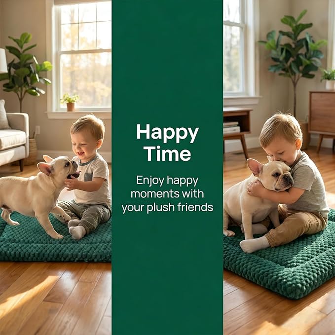 Dog Bed Mat, Reversible, Soft and Breathable Kennel Pad, Durable Crate Bed for Small, Medium, and Large Dogs and Cats (Green, S(24"*16"*1.2"))