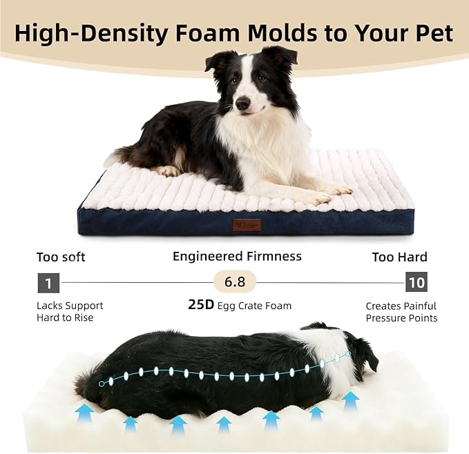 Orthopedic Dog Bed with Firm High-Density Egg Crate Foam,Soft Short Plush Surface Pet Beds,Machine Washable with Removable Cover & Non-Slip Bottom for Medium/Large Breeds (Blue, 35" L x 22" W x 3" H)