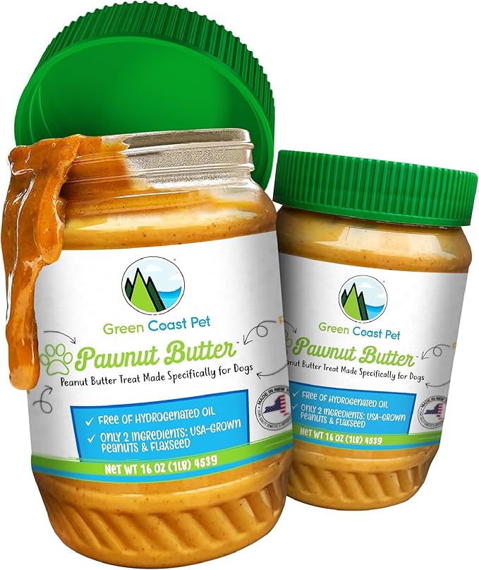 Natural Peanut Butter for Dogs Safe - 100% Healthy Dog Treats - No Sugar, Xylitol Free, Digestive Support - Puppy Dog Peanut Butter with Flaxseed 16 oz - Made in USA Premium Quality