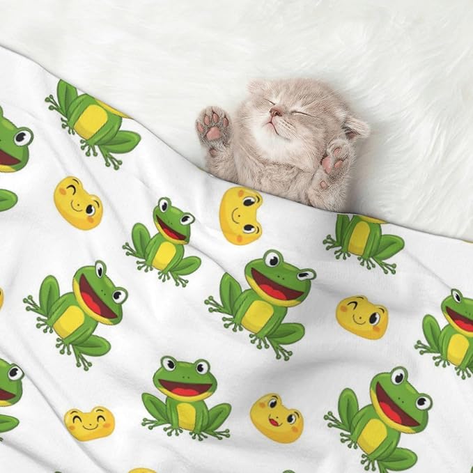 Reversible Pet Blanket for Easy Cleaning Maintenance, Frog Cartoon Cute Frogs, Double Sided Plush Dot Design Means Double Use Between Washes for Convenience