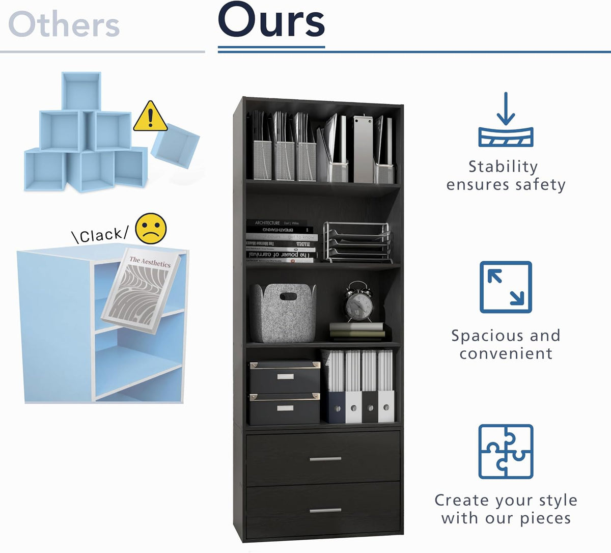 Homes: Inside + Out Apexa 2-Cube Storage Organizer Shelves, Stackable Wood Bookcase Fits Cubby Bins for Organization, Dorm Teen Room Decor & Home Office, White
