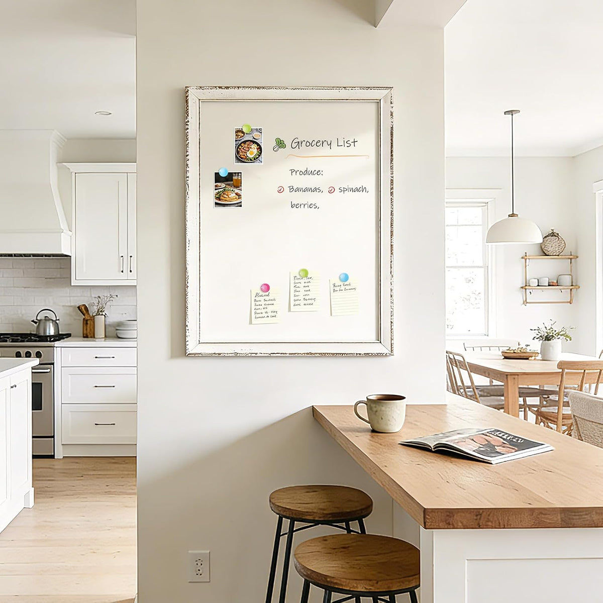 Magnetic White Board for Wall, 24" x 18", Rustic Whitewashed Wooden Frame