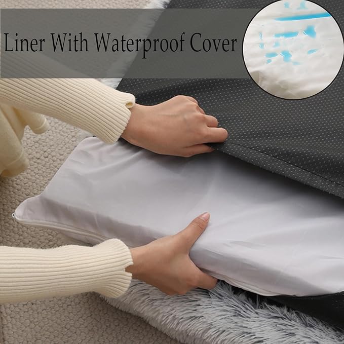 Dog Beds Medium Large Size Dog, Calming Dog Bed with Removable Washable Cover, Waterproof Lining and Nonskid Bottom(Light Gray,XL)
