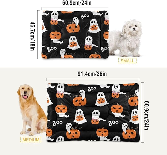 Pet Bed Halloween Ghost Boo Pumpkin Dog Bed Mat Absorbing Non Slip Pad Pet Sleeping Mat for Small, Medium, and Large Dogs Puppy Cat 36 in x 24 in