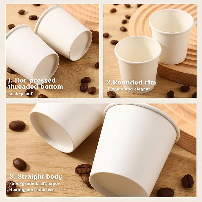 100 Pack 4oz Mini Coffee Cups Disposable Paper Cups Hot or Cold Beverage Cup