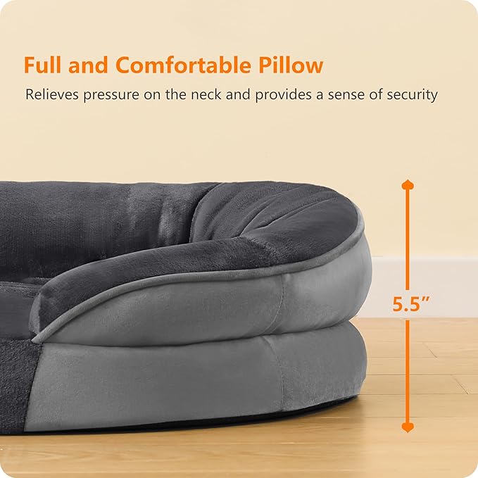 Dwanton Orthopedic Dog Bed for Medium Dogs with Gel Memory Foam, Waterproof Dog Sofa, Washable Pet Bed with Four Sided Bolster Cushion, Removable Cover & Non-Slip Bottom, 28", Dark Gray