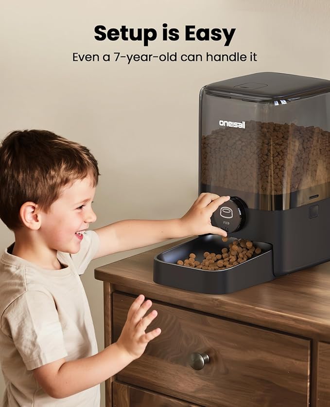 oneisall Automatic Cat Feeder for Large Kibble and Snacks, 20 Cups/5L Timed Pet Feeder for Cats Indoor, Programmable Dry Food Dispenser (Black)