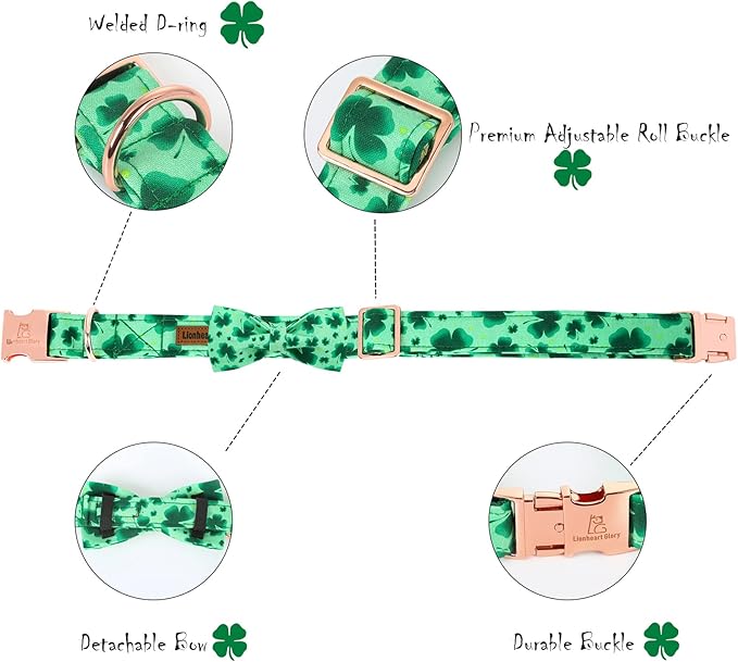 Lionheart glory Clover Dog Collar, Adjustable Dog Collar with Bowtie, Pet Gift Collar for Dog Soft Bowtie Dog Collars for Medium Dogs