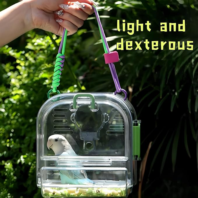 Portable Plastic Bird Cages，Travel Bird Cage,Lightweight Waterproof Ventilated Small Bird Cage,Outdoor Use Easy to Carry,for Small Birds, Budgies and Pet Birds (Green, B)