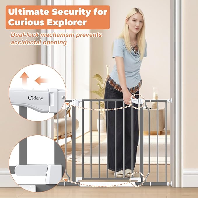 29"-40" Baby Gate for Stairs, Auto Close Stroller Friendly Dog Gate Indoor for Doorways, Pressure Mounted Baby Gate, Easy Walk Through Gate for Children & Pets, Grey