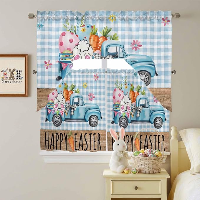 Swag Valance Curtains, Easter Truck