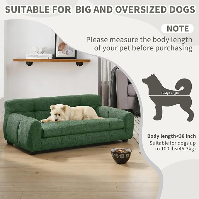 38" Pet Sofa Couch for Small and Medium Dogs, Soft Foam Cushion Dog Couch with Backrest & Armrests, Short Leg Stable Design, Durable Linen Fabric Pet Bed, Modern Style