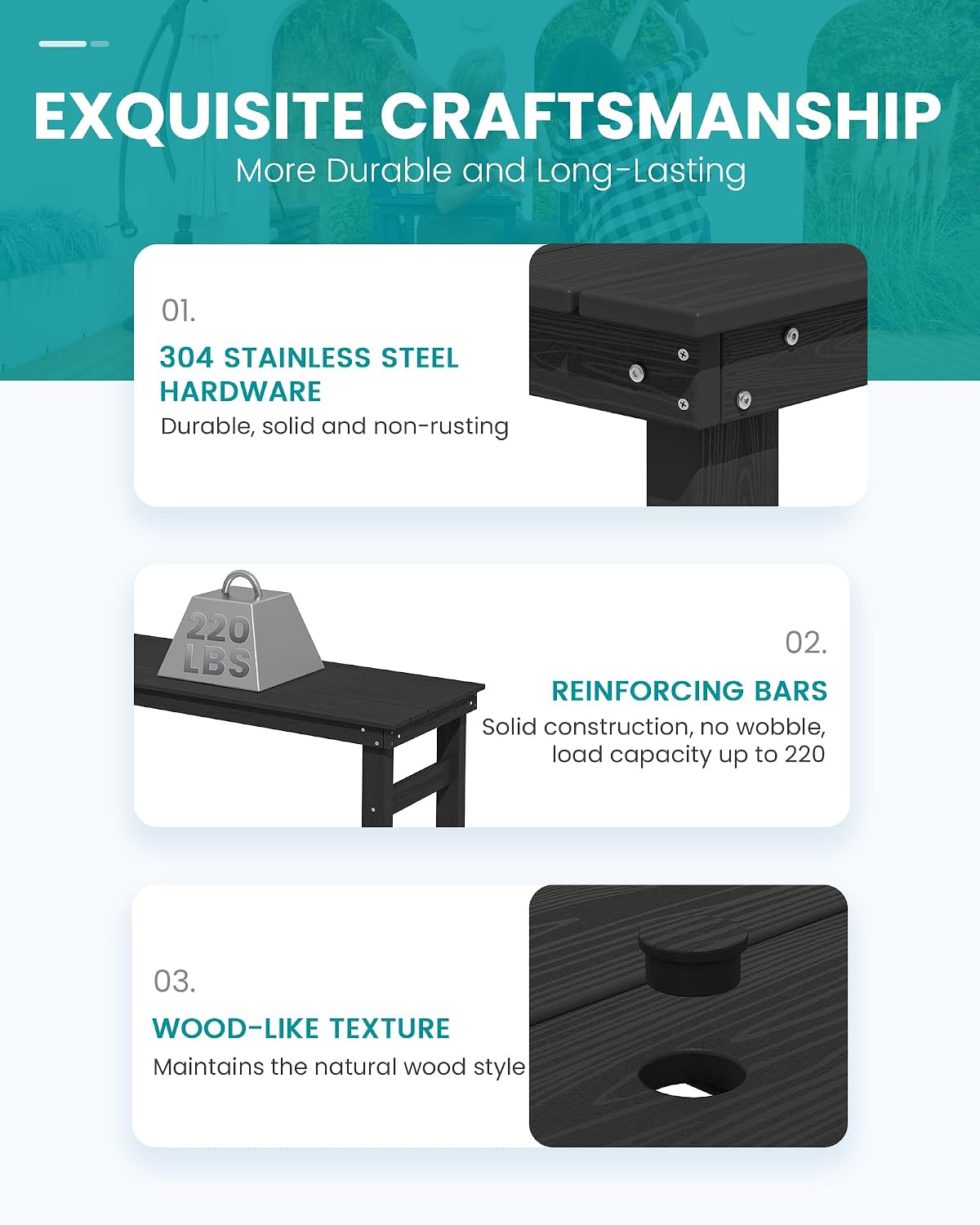 SERWALL 41" HDPE Outdoor Bar Table with 1.6" Umbrella Hole, Black