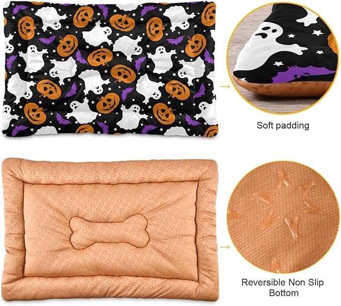 Pet Bed Halloween Ghost Bat Pumpkin Dog Bed Mat Absorbing Non Slip Pad Pet Sleeping Mat for Small, Medium, and Large Dogs Puppy Cat 36 in x 24 in