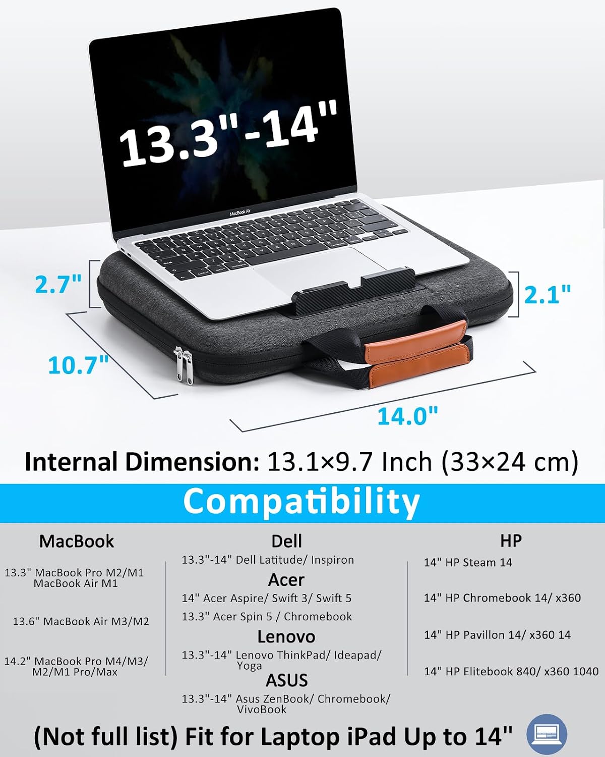 14 Inch Hard Laptop Sleeve 2 in 1 Lap Desk for HP MAC Dell- Black