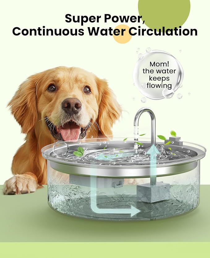 oneisall Dog Water Fountain for Large Dogs,7L/230oz/1.8G Stainless Steel Dog Fountain Super Quiet with Triple Filtration,Great for Large Dogs (Water Pump Upgrade for PWF002)