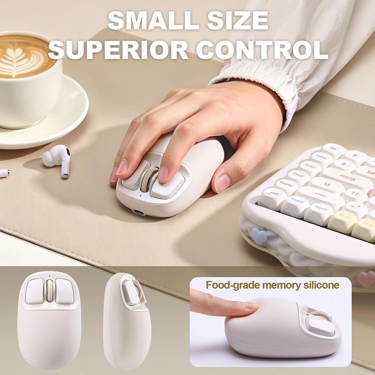 YUNZII C1 Wireless Tri-Mode Wireless Mouse 4800 DPI Optical (Beige)