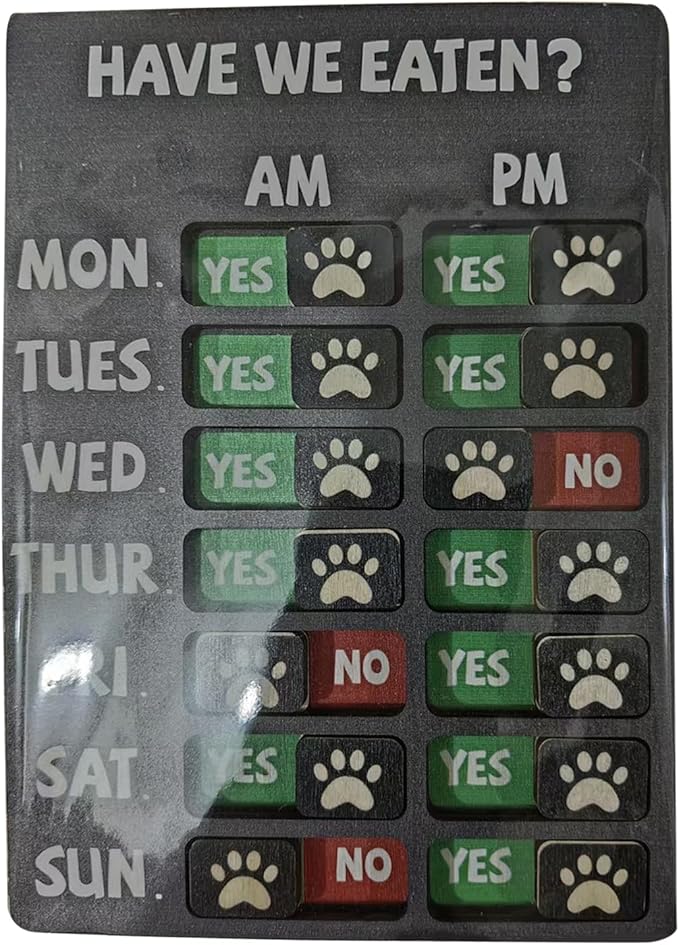 Large Pet Feeding Monitor Board Wood Composite Clear Indicators for Daily and Weekly Tracking Wooden Sign