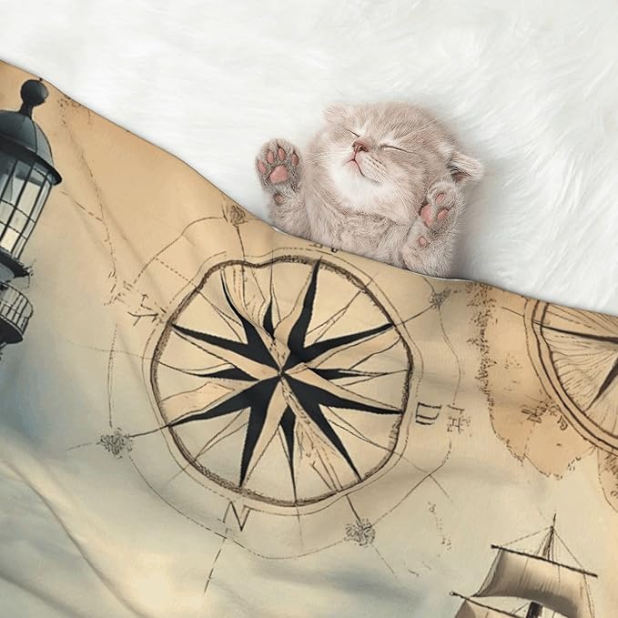 Waterproof Dog Blanket Soft Pet Blanket for Puppy Cat, Fleece Cat Throw Blankets for Furniture Bed Couch Sofa Reversible - Vintage Nautical Lighthouse