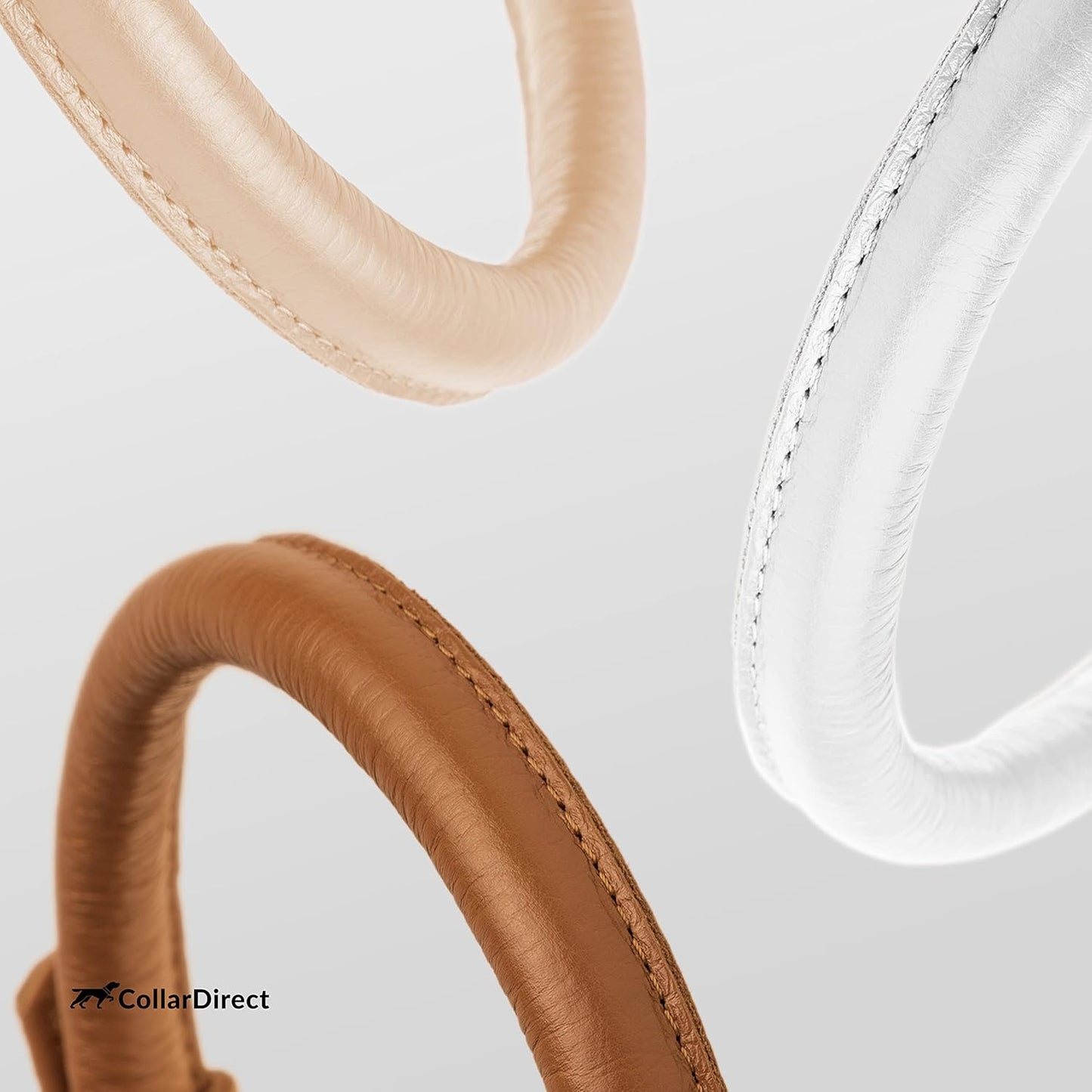 CollarDirect Rolled Leather Dog Collar, Soft Padded Round Puppy Collar, Handmade Genuine Leather Collar Dog Small Large Cat Collars 13 Colors (11-14 Inch, Beige Textured)