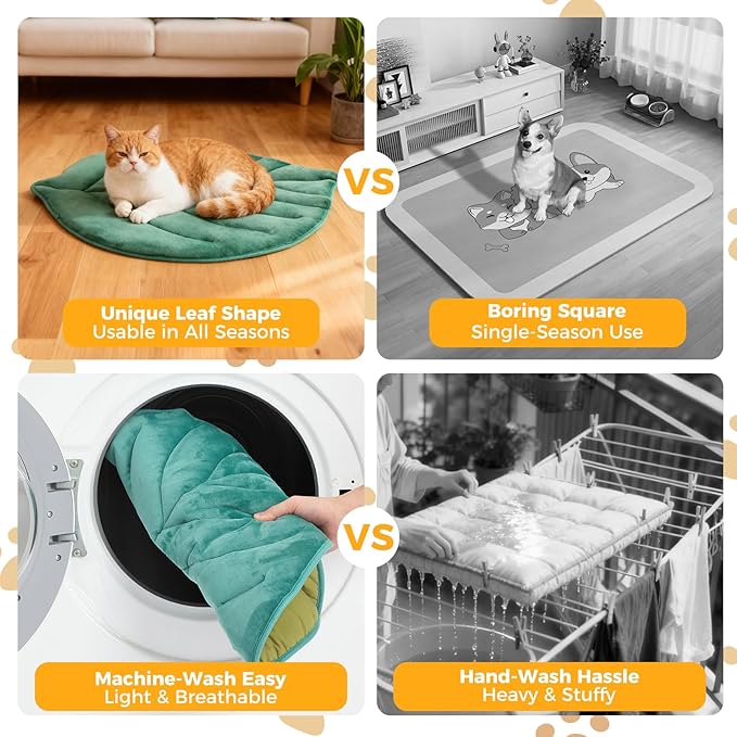 KOOLTAIL Upgrade Self Warming Cat Bed for Winter, Reversible Extra Cozy Pet Sleeping Blanket Pad for All Season, Thicken Self Heating Puppy Mats with Thermal Foil for Crate, Floor, Outdoor, Green Leaf