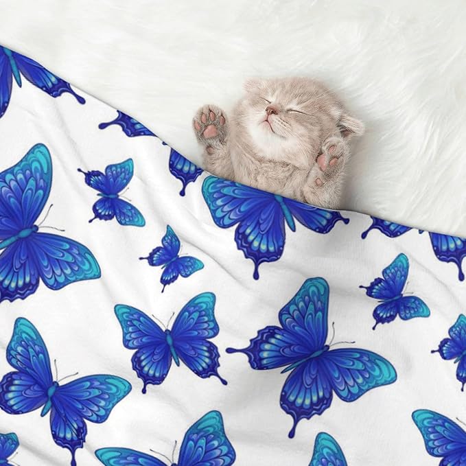 Double Sided Pet Throw for Dogs Who Shed, Butterflies Blue Purple, Reversible Blanket with Nubby Dot Side Catches Loose Fur for Easier Furniture Cleanup