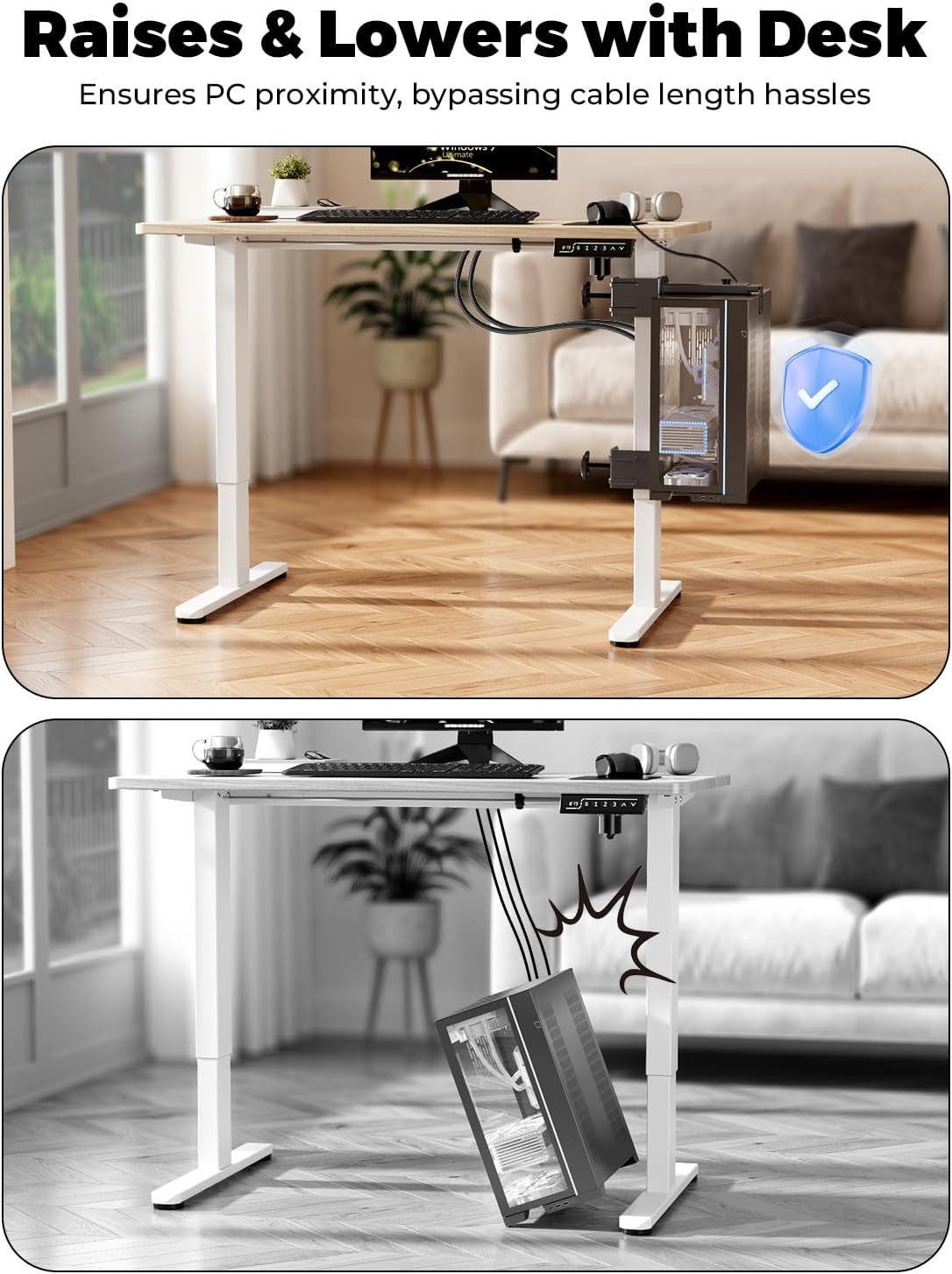 JOY worker Under Desk PC Mount for Standing Desk, Clamp-On Leg CPU Holder